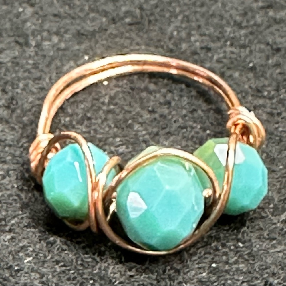Elegant Turquoise and Gold Wire Wrapped Ring